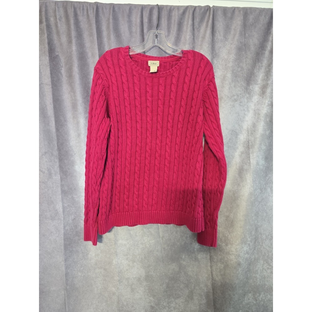 L. L. Bean 90s Cable Knit Pink Sweater Women's Size XL 100% Cotton